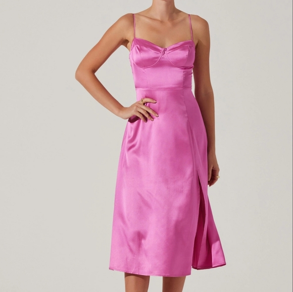 NWOT ASTR The Label Bustier Satin Midi Dress - Picture 5 of 7